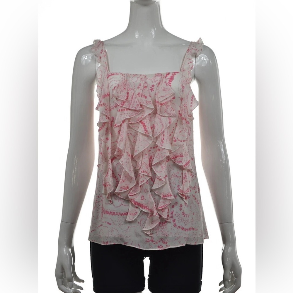 Banana Republic Pink Patterned Ruffle Tank Small